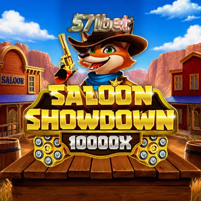 Interface do jogo Saloon Showdown 10,000x com temática de Velho Oeste